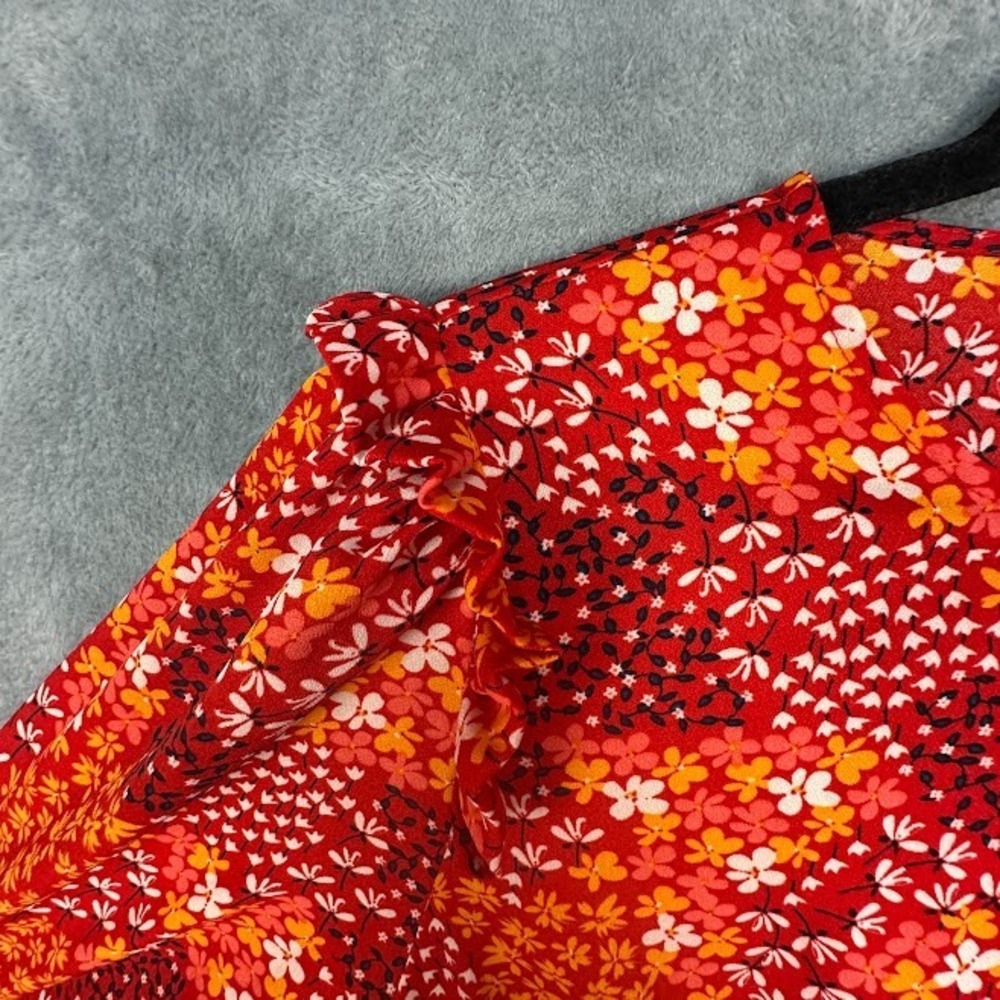 Never Fully Dressed Dress Womens 10 Orange Red Floral Long Sleeve Midi Chic Boho - Picture 6 of 15